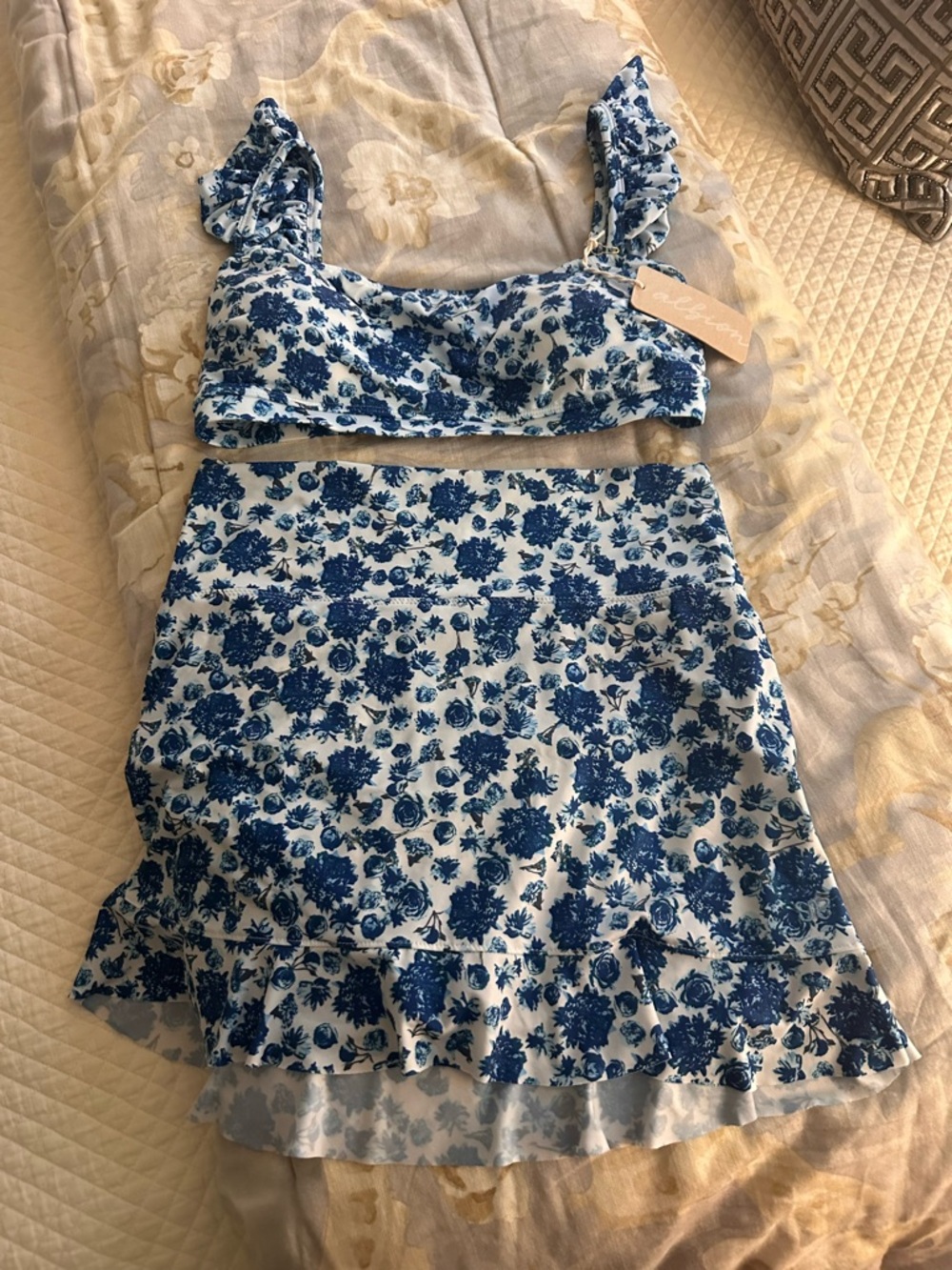 Albion Santorini Blue Floral Ruffle Two-Piece Swim - Picture 1 of 3